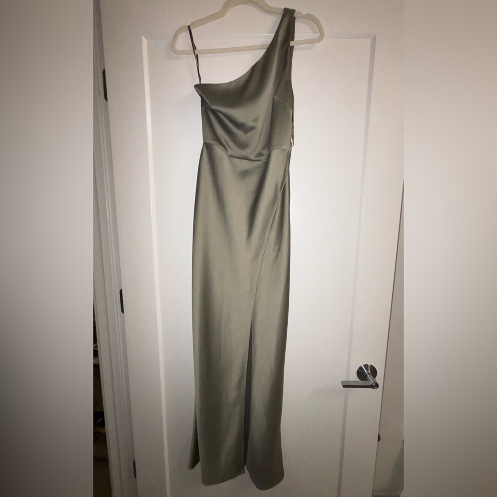 BHLDN One Shoulder Olive Dress - Picture 1 of 11